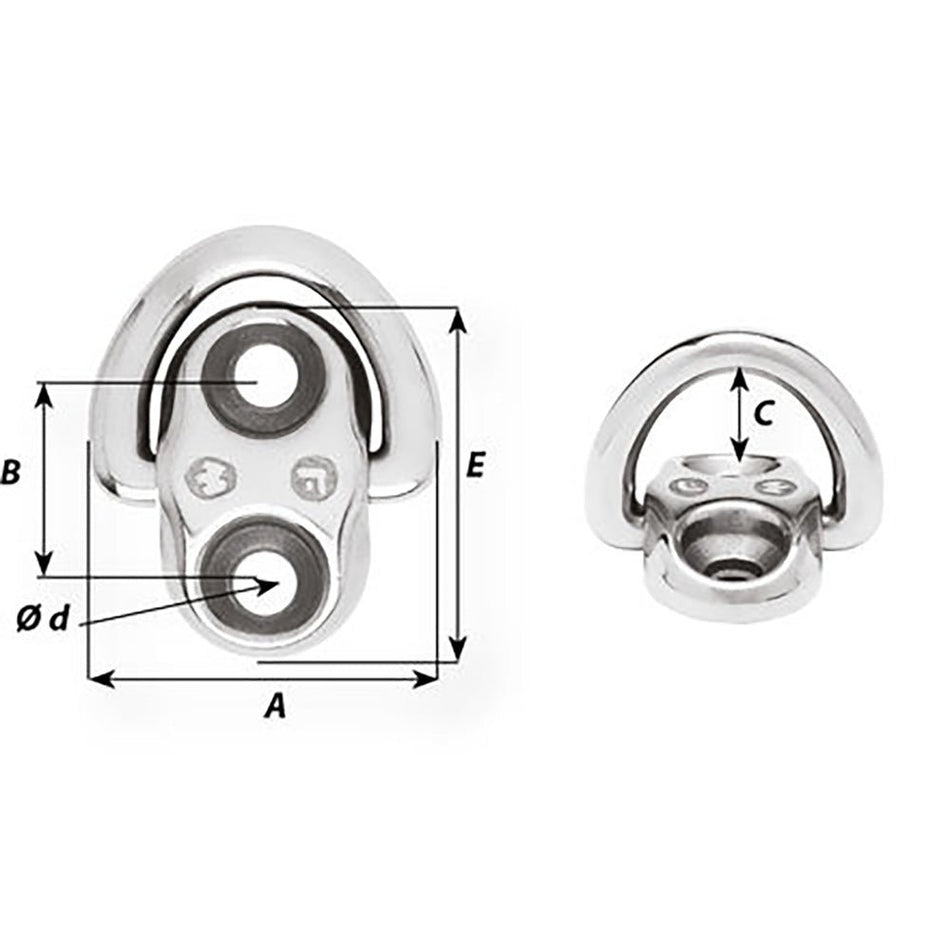 Wichard Folding Pad Eye - 6mm Diameter (15/64") - 2 Fixed Holes - Get Tight Gear