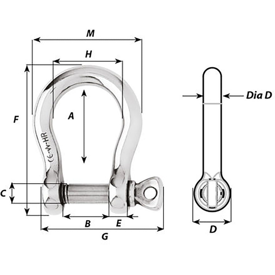 Wichard HR Bow Shackle - 12mm Pin Diameter - Get Tight Gear