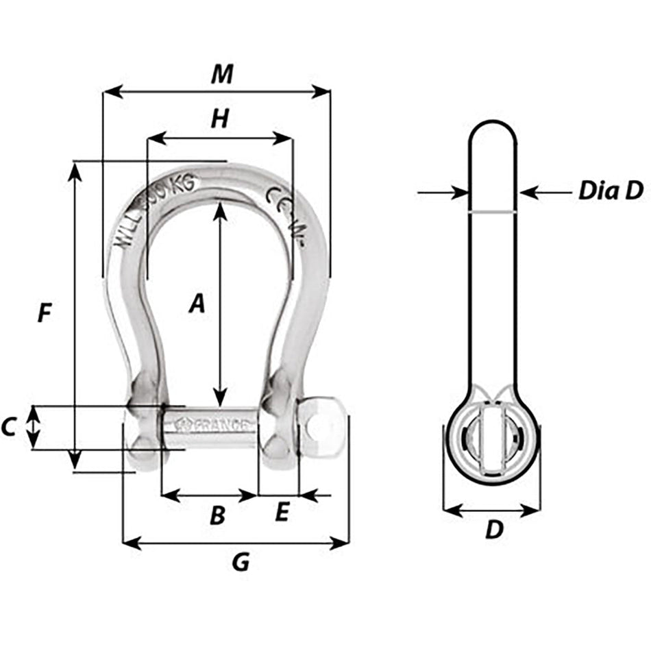 Wichard Not Self - Locking Bow Shackle - 16mm Diameter - 5/8" - Get Tight Gear