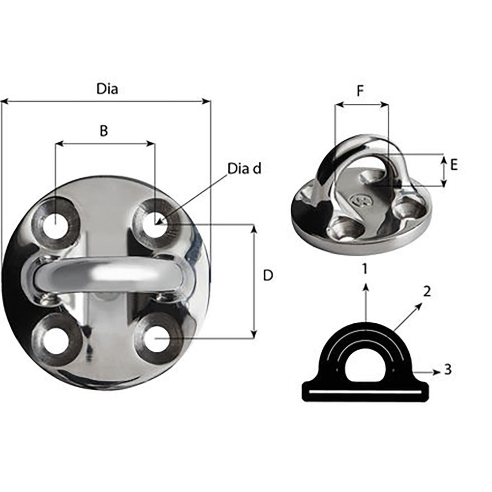 Wichard Round Pad Eye - 57mm Diameter (2 - 1/4") - Fixed - Get Tight Gear
