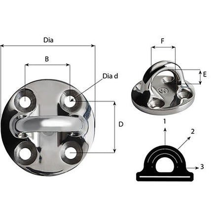 Wichard Round Pad Eye - 57mm Diameter (2 - 1/4") - Fixed - Get Tight Gear