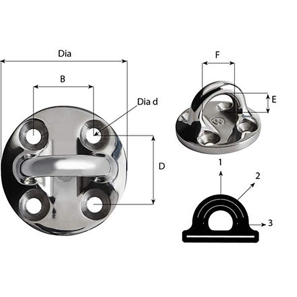 Wichard Round Pad Eye - 57mm Diameter (2 - 1/4") - Fixed - Get Tight Gear