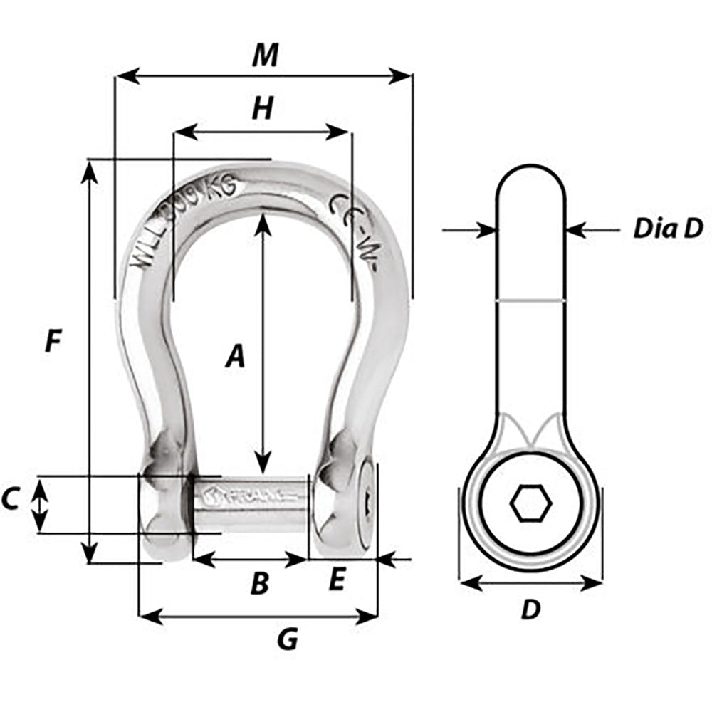 Wichard Self - Locking Allen Head Pin Bow Shackle - 10mm Diameter - 13/32" - Get Tight Gear