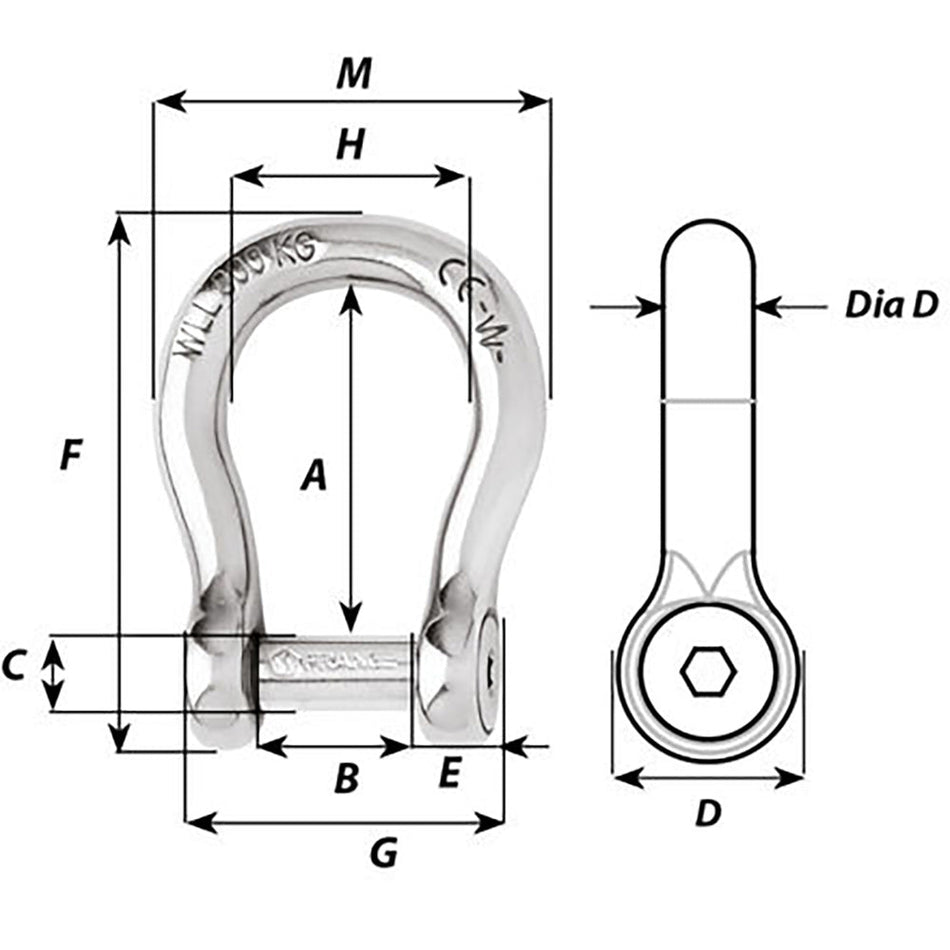 Wichard Self - Locking Allen Head Pin Bow Shackle - 10mm Diameter - 13/32" - Get Tight Gear