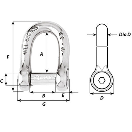Wichard Self - Locking Allen Head Pin D Shackle - 8mm Diameter - 5/16" - Get Tight Gear