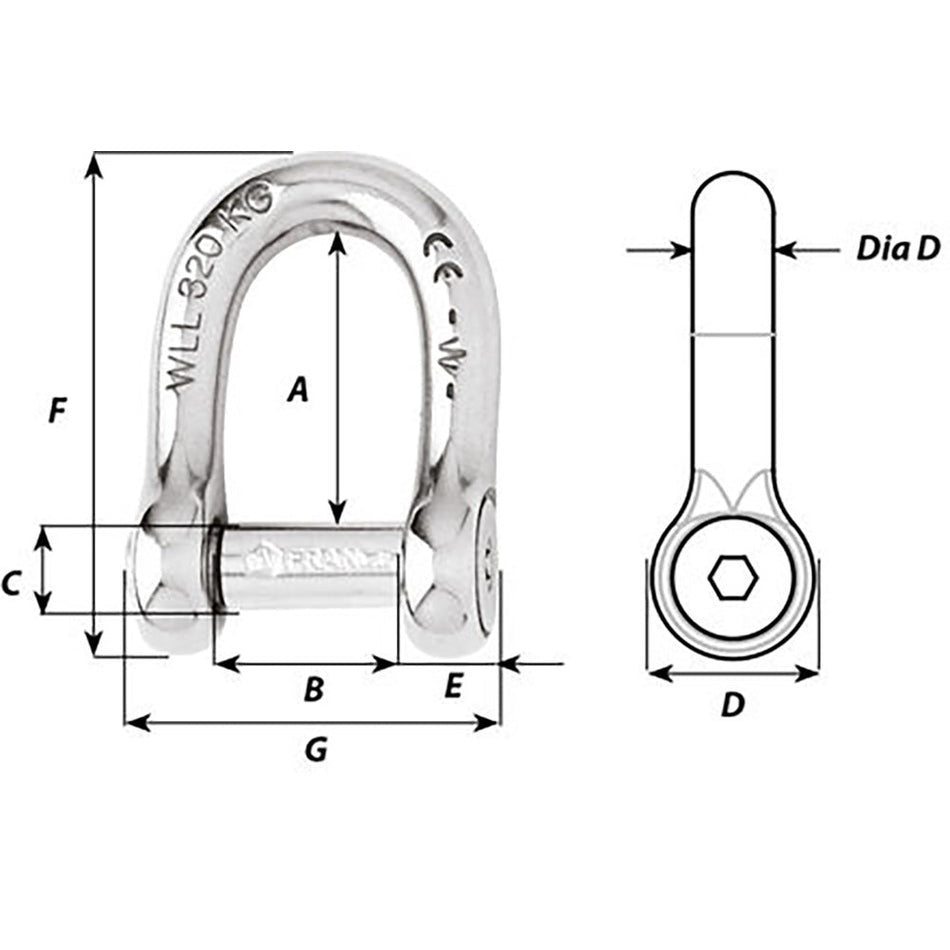 Wichard Self - Locking Allen Head Pin D Shackle - 8mm Diameter - 5/16" - Get Tight Gear