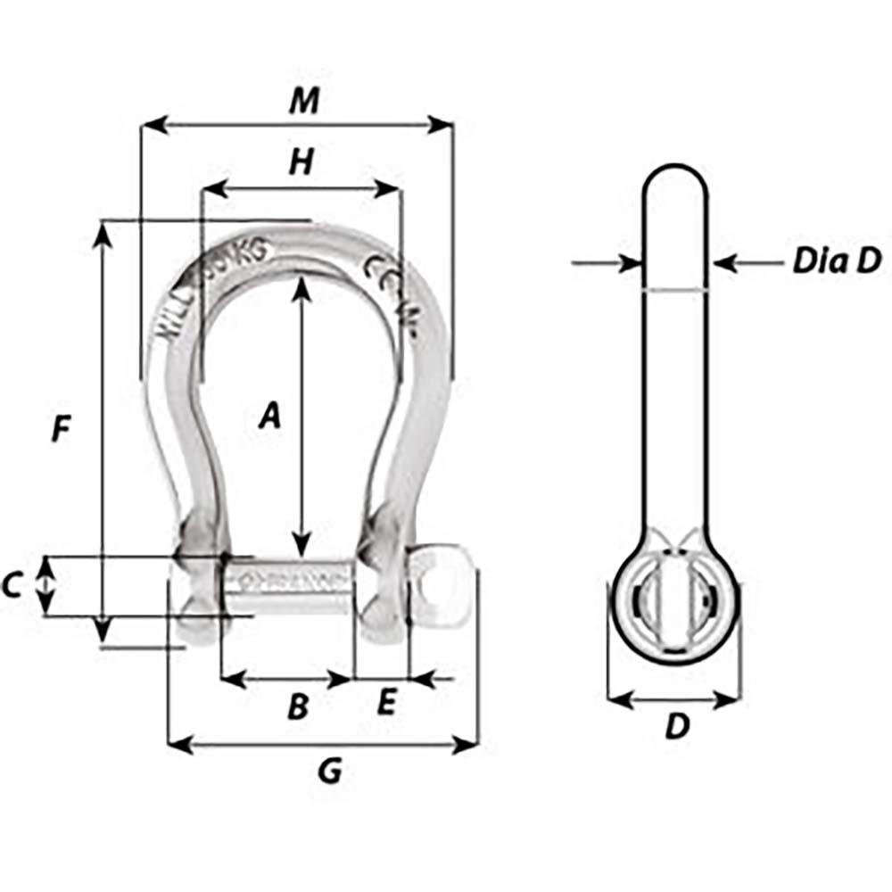 Wichard Self - Locking Bow Shackle - Diameter 6mm - 1/4" - Get Tight Gear