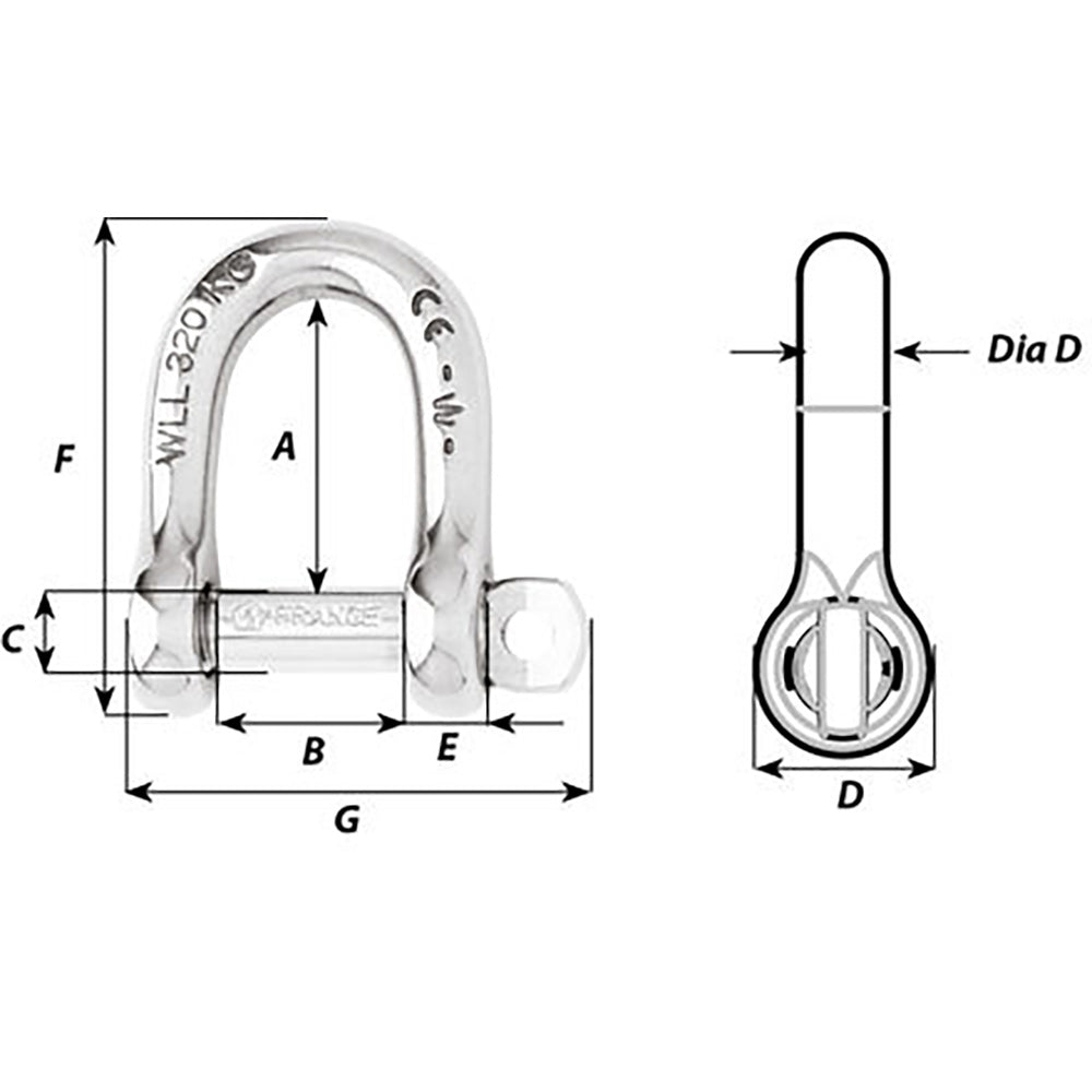 Wichard Self - Locking D Shackle - 12mm Diameter - 15/32" - Get Tight Gear