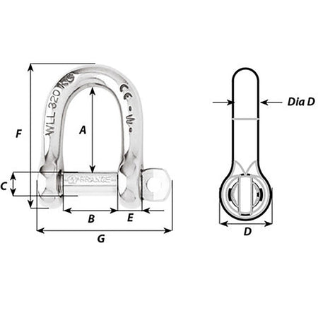 Wichard Self - Locking D Shackle - 12mm Diameter - 15/32" - Get Tight Gear