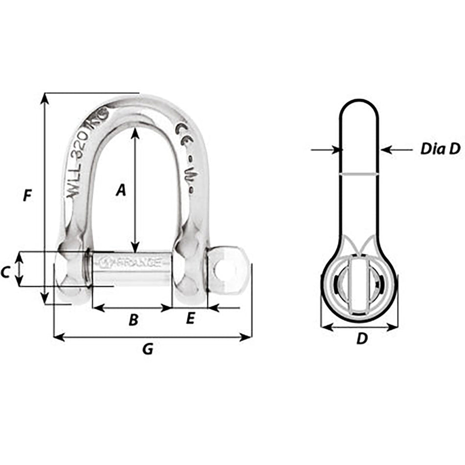 Wichard Self - Locking D Shackle - 12mm Diameter - 15/32" - Get Tight Gear