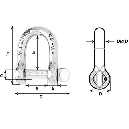 Wichard Self - Locking D Shackle - Diameter 4mm - 5/32" - Get Tight Gear
