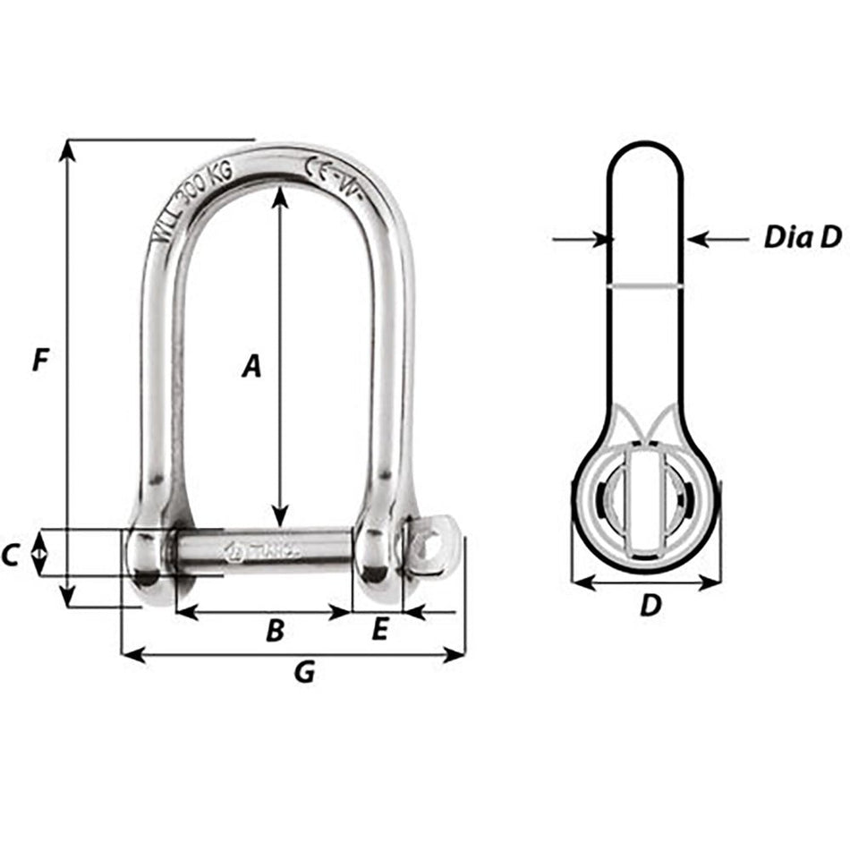Wichard Self - Locking Large Opening Shackle - 6mm Diameter - 1/4" - Get Tight Gear
