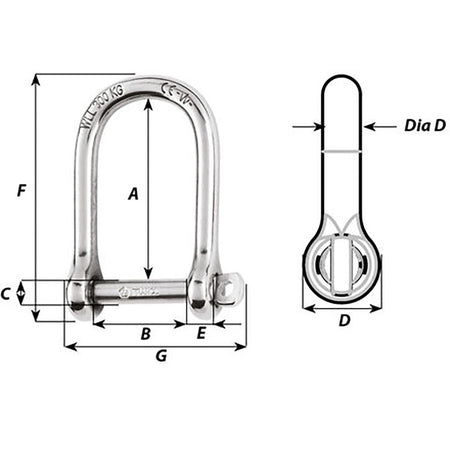 Wichard Self - Locking Large Opening Shackle - 8mm Diameter - 5/16" - Get Tight Gear