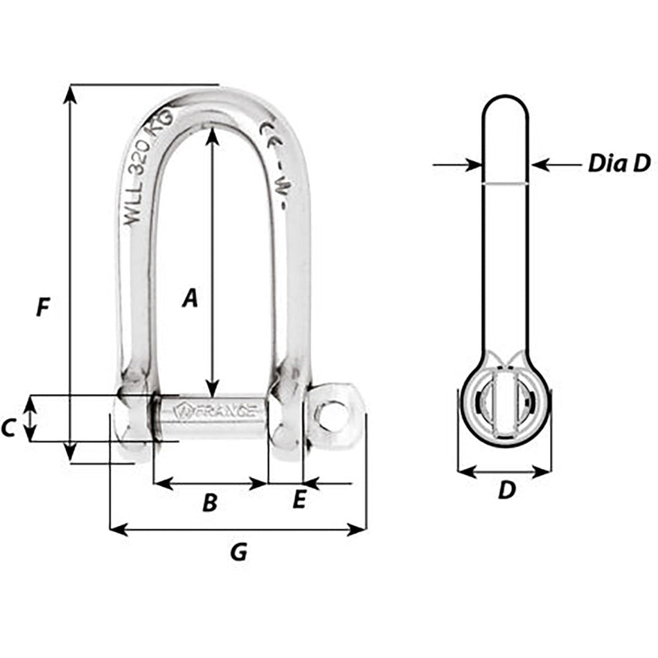 Wichard Self - Locking Long D Shackle - 10mm Diameter - 13/32" - Get Tight Gear