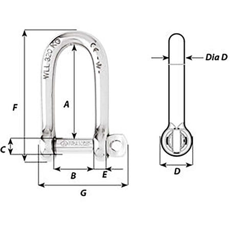Wichard Self - Locking Long D Shackle - Diameter 4mm - 5/32" - Get Tight Gear