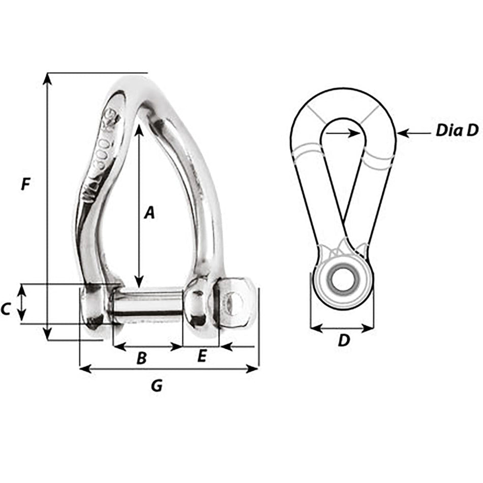 Wichard Self - Locking Twisted Shackle - 10mm Diameter - 13/32" - Get Tight Gear