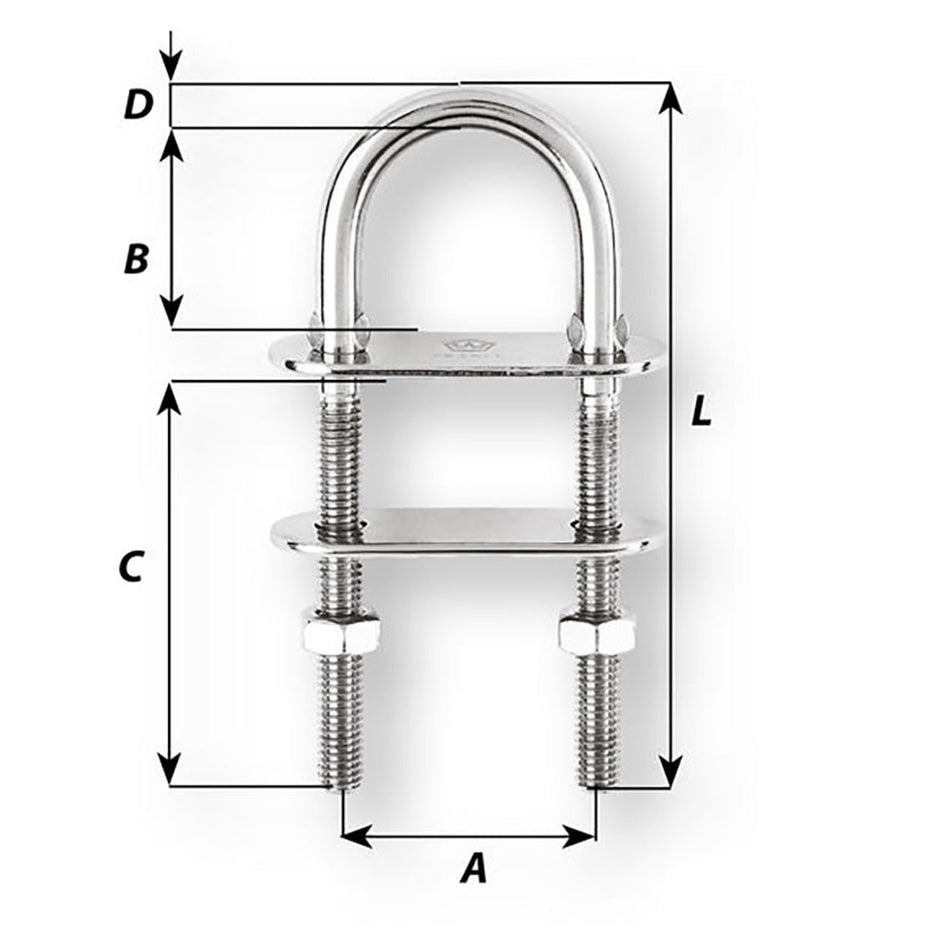 Wichard U - Bolt Pad Eye - 5mm Diameter - 13/64" - 60mm Length - 2 - 23/64" - Get Tight Gear