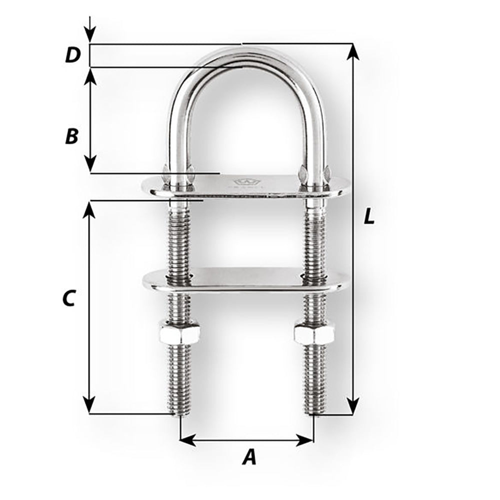 Wichard U - Bolt Pad Eye - 8mm Diameter - 5/16" - 80mm Length - 3 - 5/32" - Get Tight Gear
