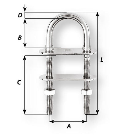 Wichard U - Bolt Pad Eye - 8mm Diameter - 5/16" - 80mm Length - 3 - 5/32" - Get Tight Gear