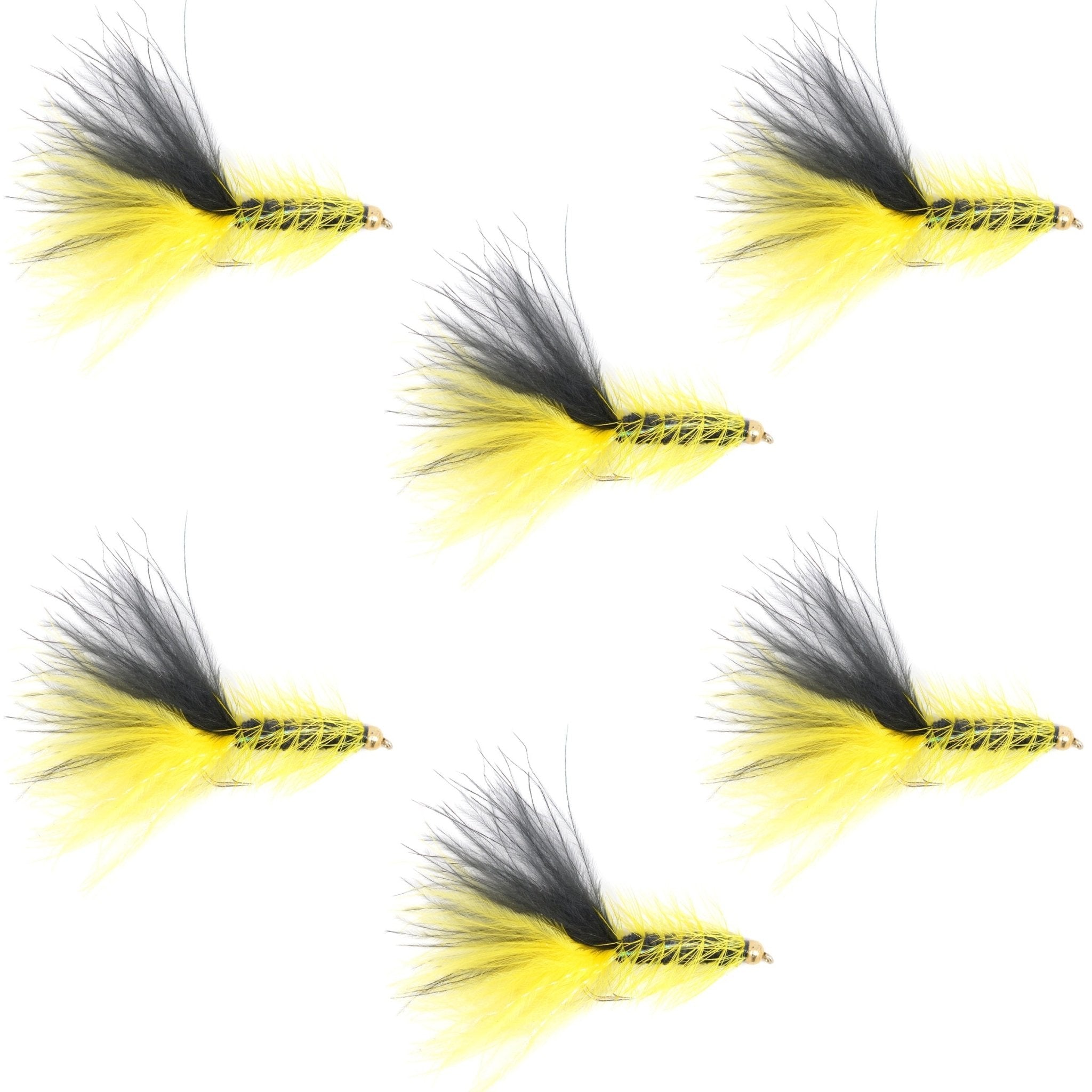 Yellow Black Bead Head Crystal Woolly Bugger Classic Streamer Flies - Set of 6 Trout Fly Fishing Flies - Hook Size 4 - Get Tight Gear