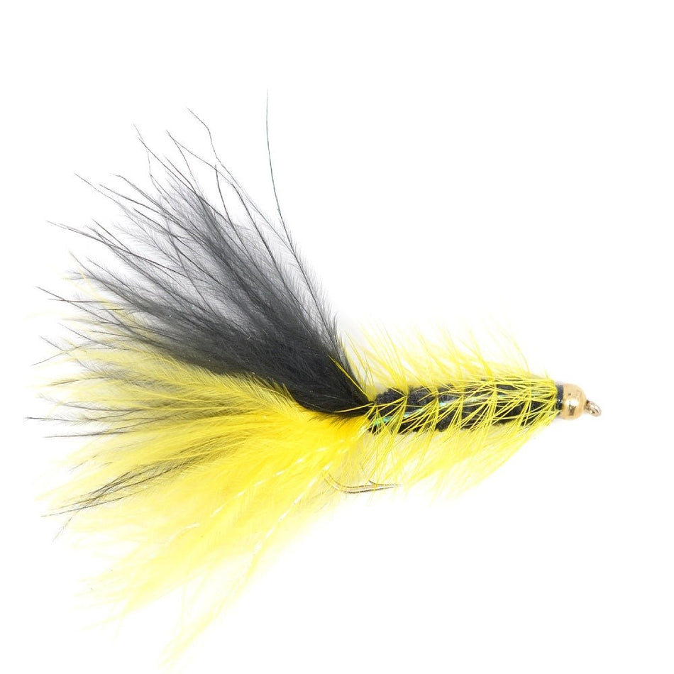 Yellow Black Bead Head Crystal Woolly Bugger Classic Streamer Flies - Set of 6 Trout Fly Fishing Flies - Hook Size 8 - Get Tight Gear