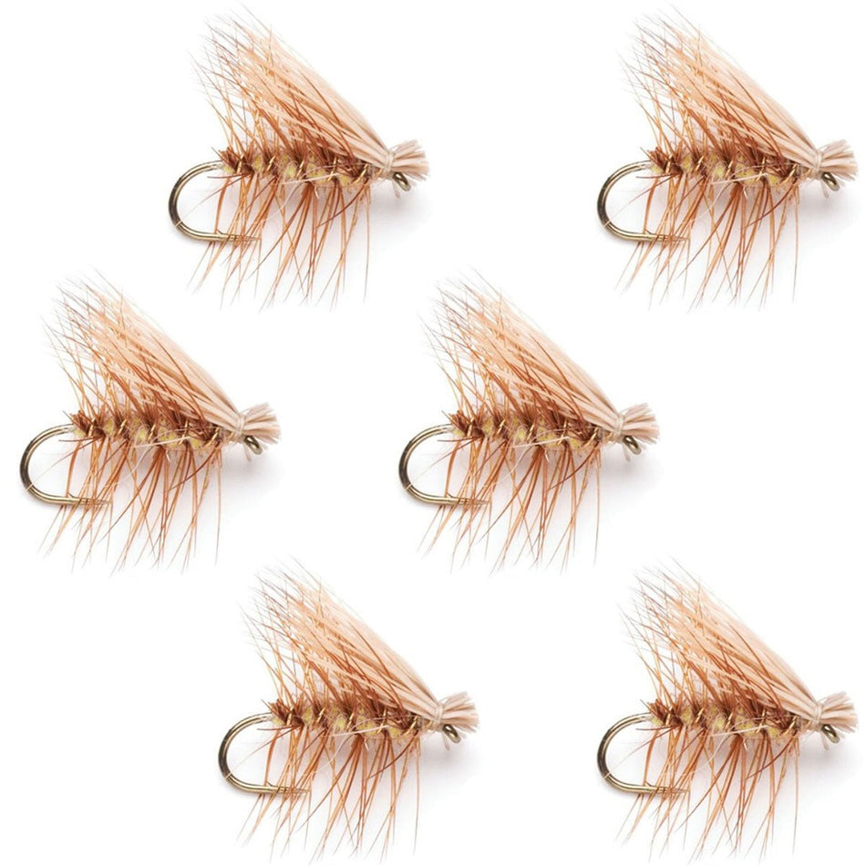 Yellow Elk Hair Caddis Classic Trout Dry Fly - Set of 6 Flies Size 16 - Get Tight Gear
