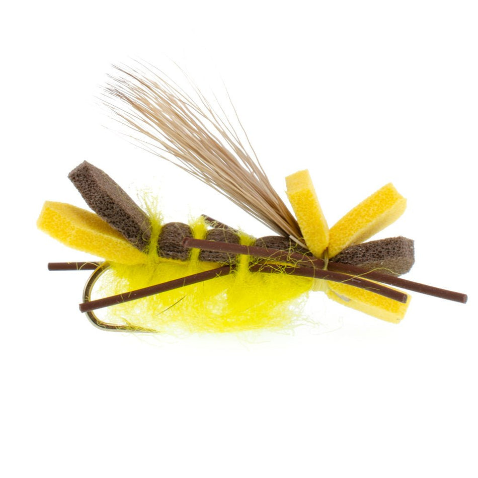 Yellow Godzilla Hopper - Foam Grasshopper or Adult Salmonfly Fly Pattern - 1 Dozen Flies Hook Size 10 - Get Tight Gear