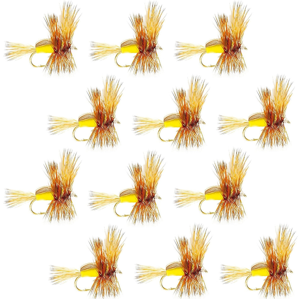 Yellow Humpy Classic Hair Wing Dry Fly - 1 Dozen Flies Hook Size 14 - Get Tight Gear