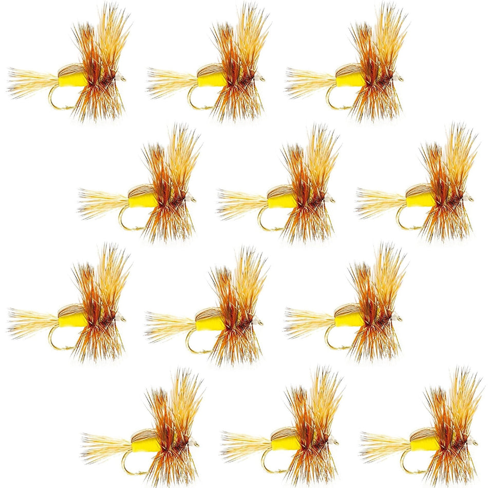 Yellow Humpy Classic Hair Wing Dry Fly - 1 Dozen Flies Hook Size 16 - Get Tight Gear
