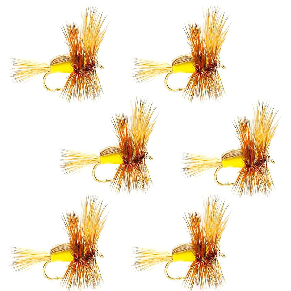Yellow Humpy Classic Hair Wing Dry Fly - 6 Flies Hook Size 10 - Get Tight Gear